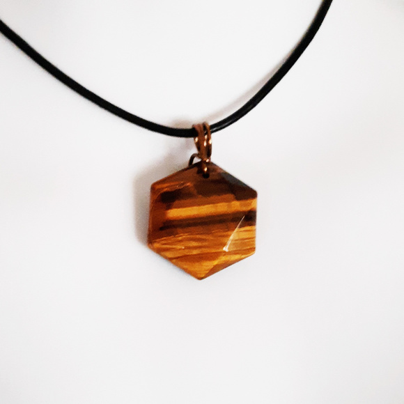 NatureLoversJewelry Other - WOW! TigerEye Hexadon Pendant + Real Leather Cord